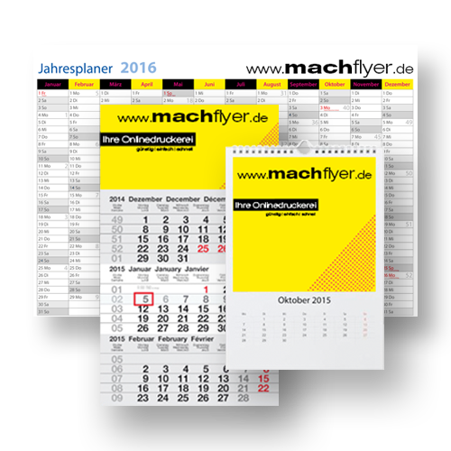 Kalender und Planer günstig in vielen verschiedenen Größen kaufen und kostenlos bestellen bei der Online Druckerei machflyer aus Mainz.