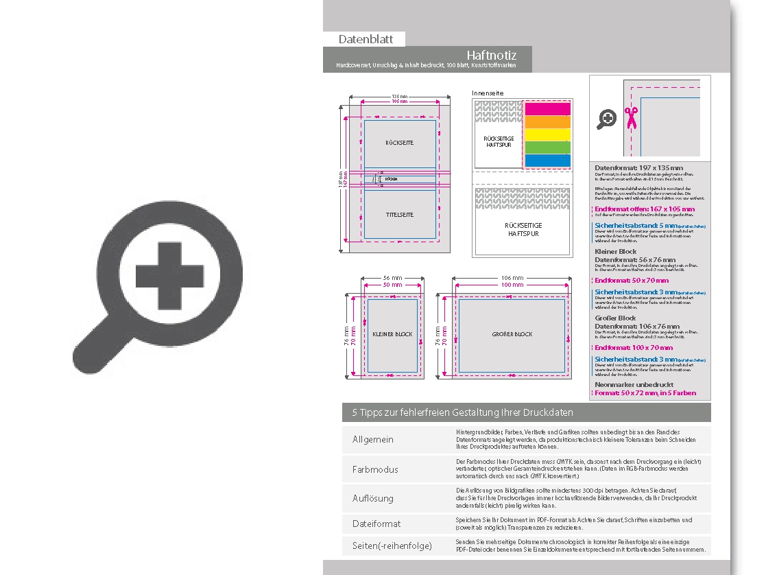 Product Bild haftnotizen-set_100_blatt_mit_kunststoffmarkern_und_bedrucktem_inhalt_im_hardcover-bucheinband