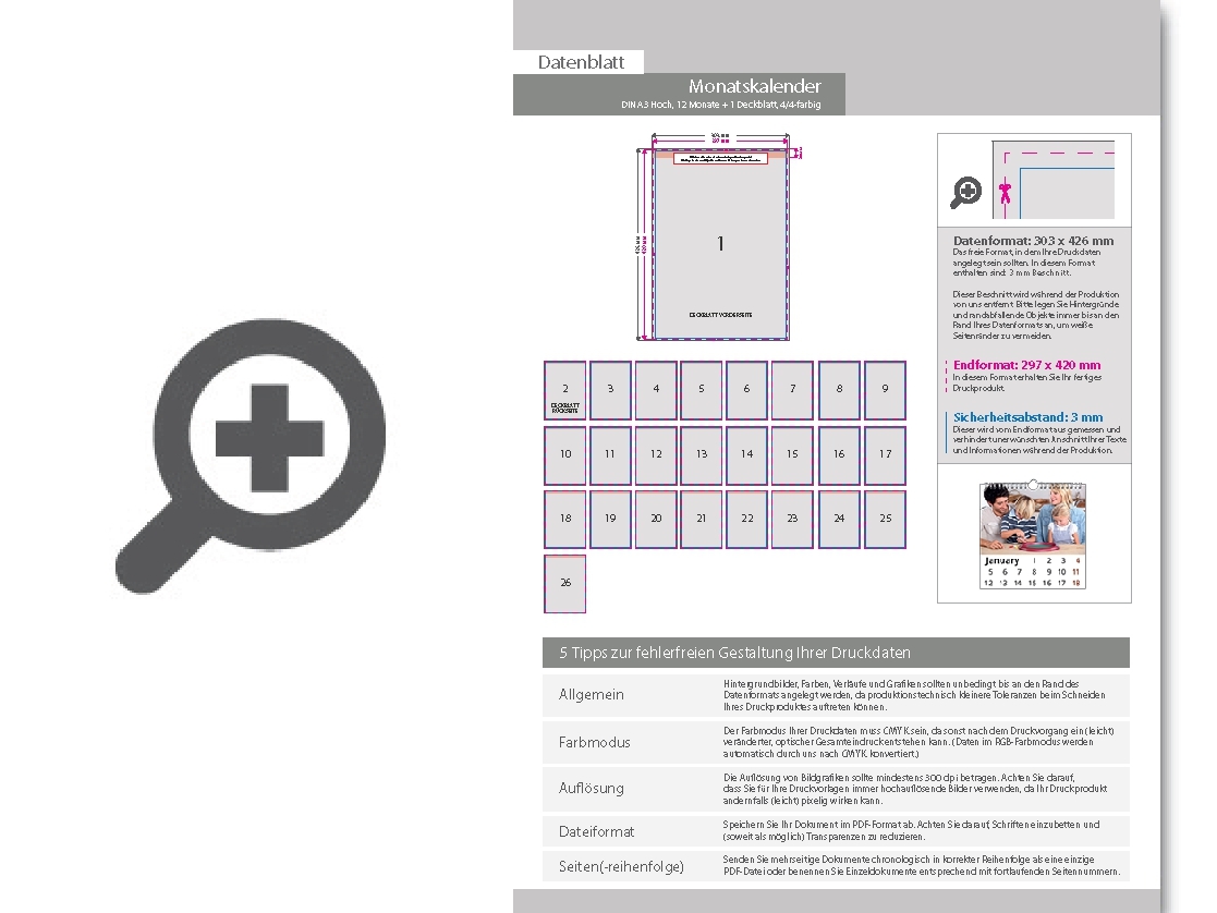 Product Bild monatskalender_13_blatt_(12_monate_+_deckblatt)__beidseitig_bedruckt_4_4_farbig__din_a3_hoch_(297_x_420_mm)