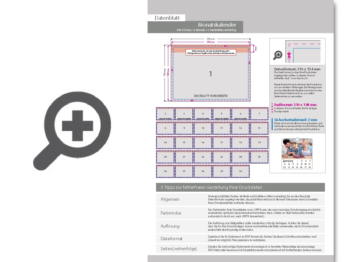 Product Bild monatskalender_15_blatt_(12_monate_+_3_deckbl__tter)__beidseitig_bedruckt_4_4_farbig__din_a5_quer_(210_x_148_mm)