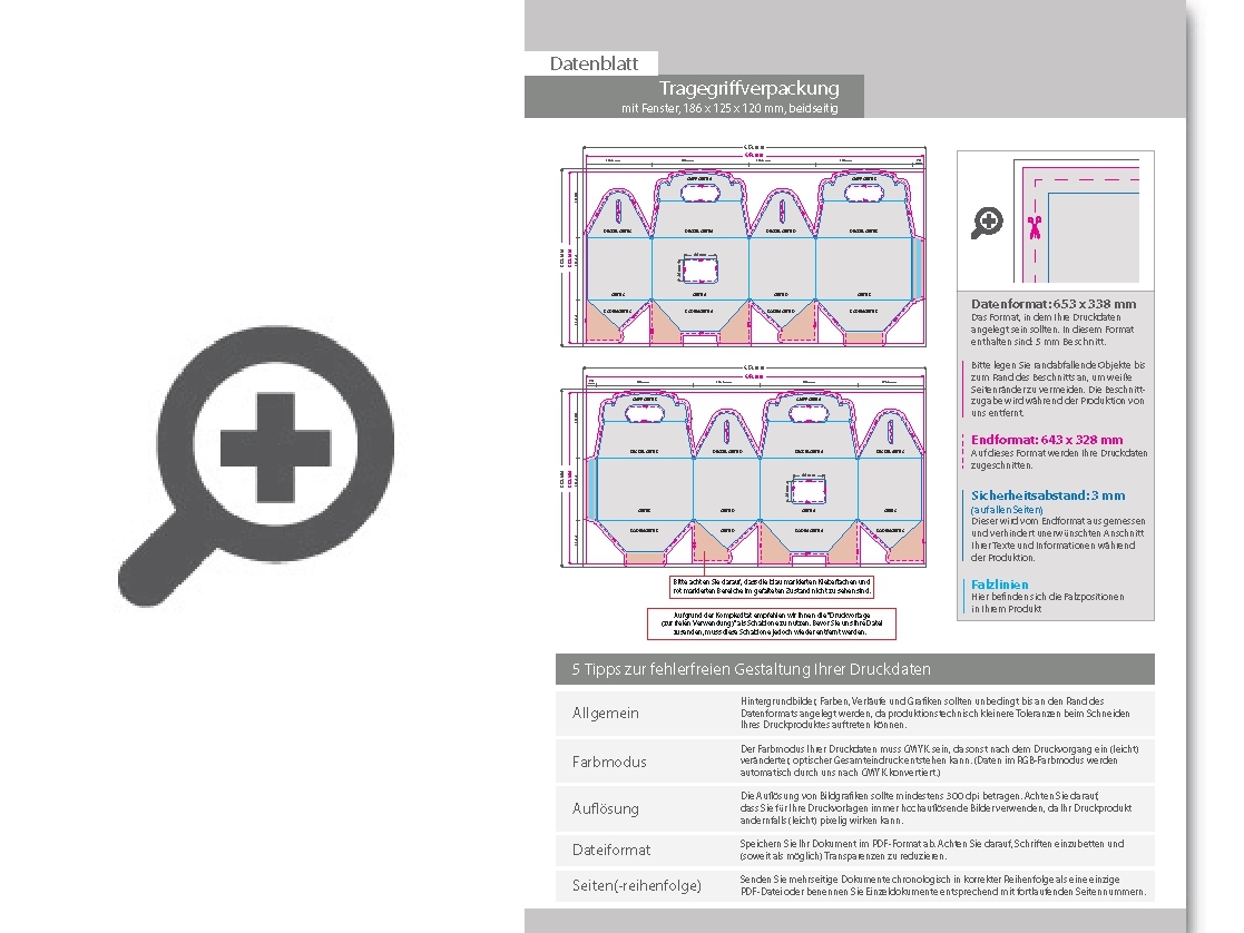 Product Bild tragegriffverpackung_(18_6_cm_x_12_5_cm_x_12_cm)_beidseitig_bedruckt_5_4-farbig_(cmyk_+_sonderfarbe)_mit_geklebtem_fenster