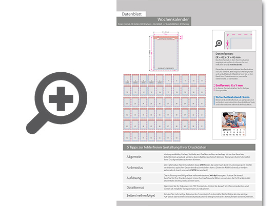 Product Bild wochenkalender_58_seiten_(52_wochen_+_deckblatt_+_2_zusatzbl__tter)__eigene_gr____e_(freies_format)